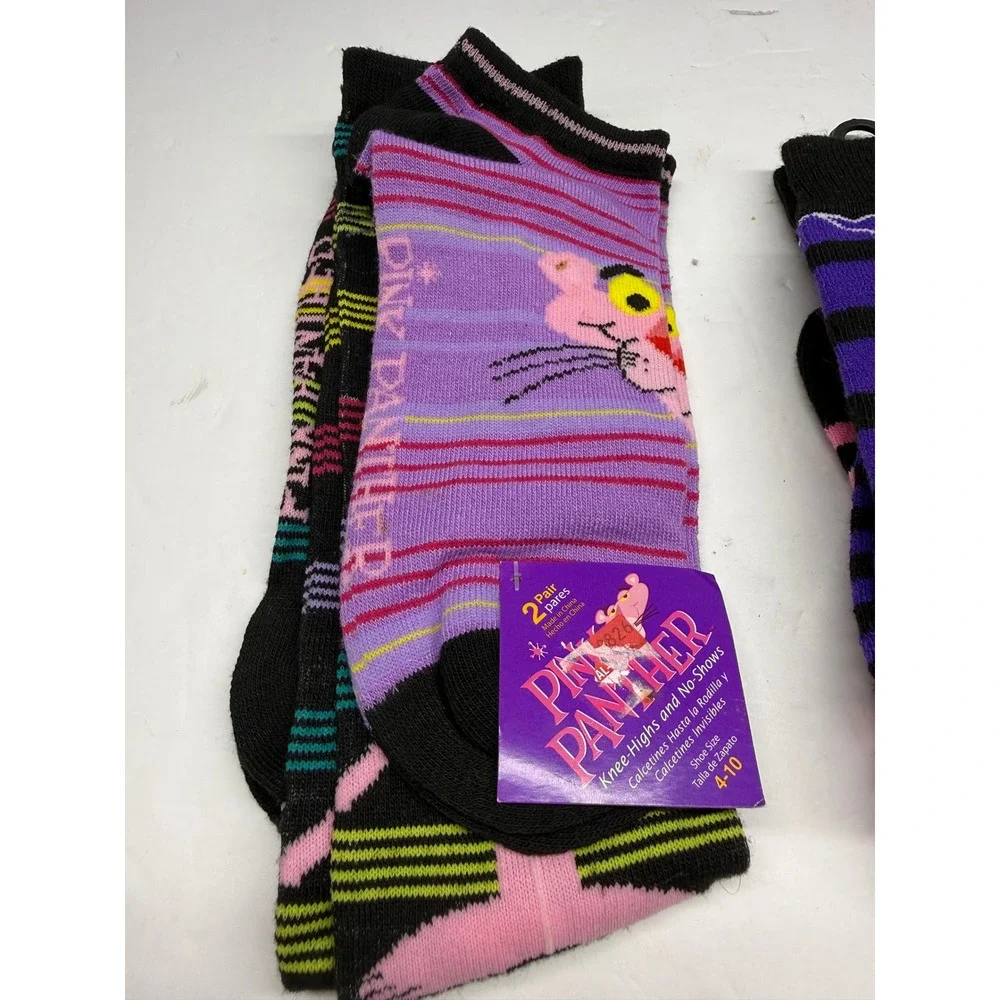 Pink Panther & Peanuts Snoopy Sock Bundle 3 Pairs Knee High & No Show Size 4-10
